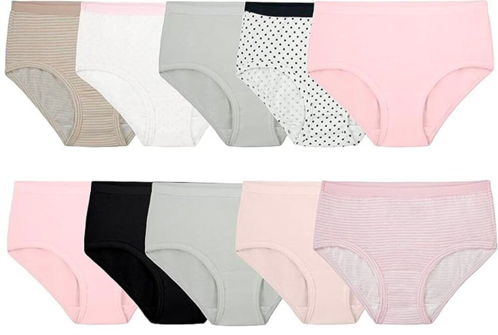 NWOT Fruit of the Loom Girls 10 Pack Briefs Underwear Panties Youth Size 6